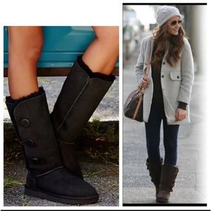 Ugg “Bailey” size 8 Tall Black suede triplet button closure pull on boots